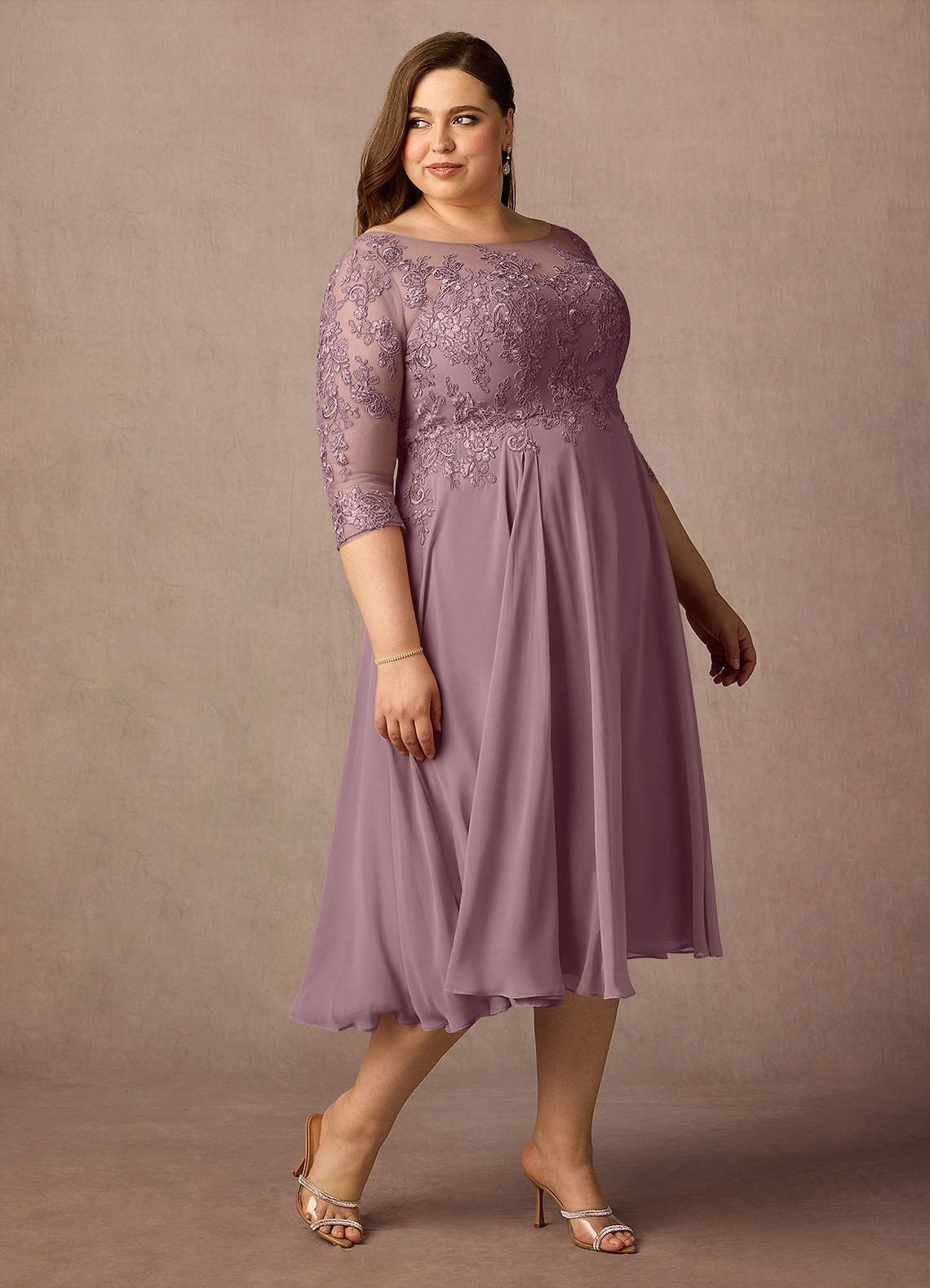 Azazie Marge Mother of the Bride Dresses Dusty Rose A-Line Scoop Lace Chiffon Dress image9