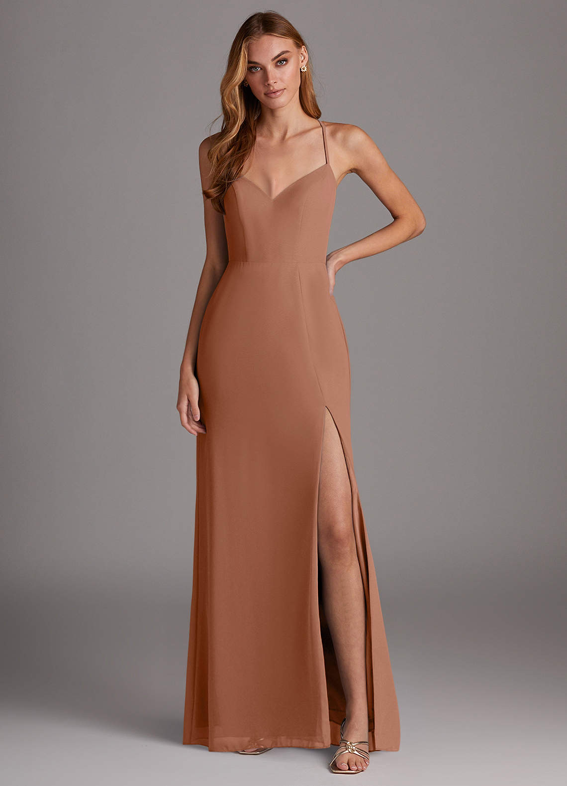 Azazie Manila Bridesmaid Dresses Bronzer Sheath V-Neck Chiffon Dress image1