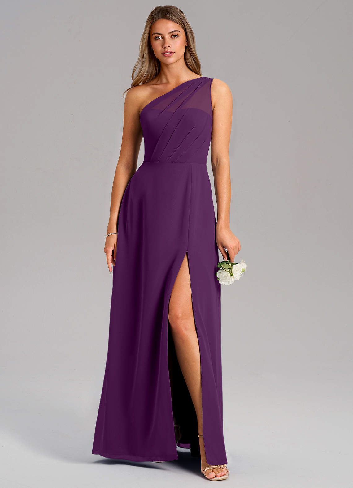 Azazie Phaedra Bridesmaid Dresses Grape A-Line One Shoulder Chiffon Dress image1