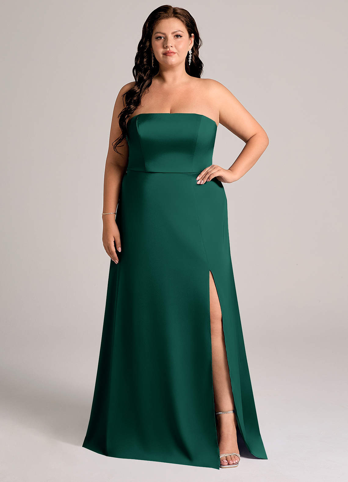 Azazie Wren Bridesmaid Dresses Emerald A-Line Strapless Stretch Satin Convertible Dress image1