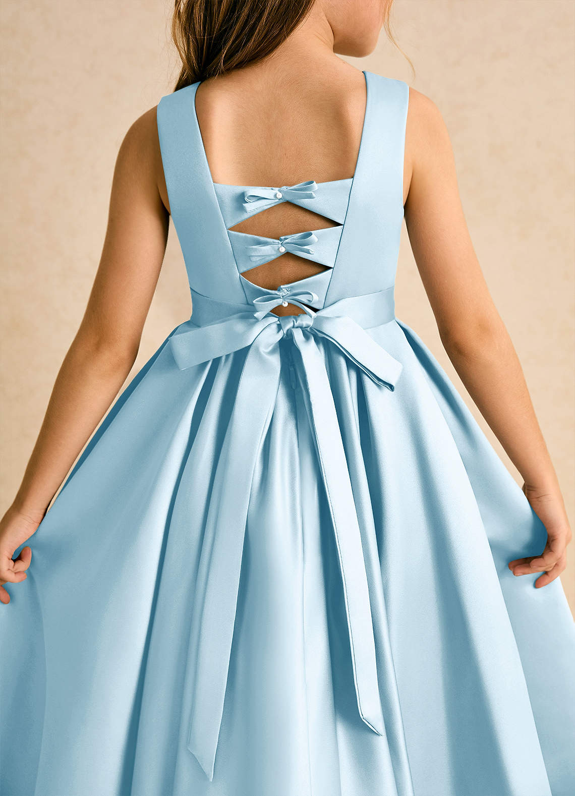 Azazie Junebuj vestidos de niña de las flores Vestido de Azul Cielo de Satin Mate de Princesa con Plisado image6