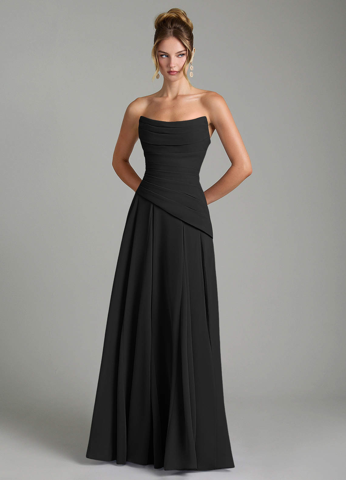 Azazie Gabriela Bridesmaid Dresses Black A-Line Corset Chiffon Dress image6