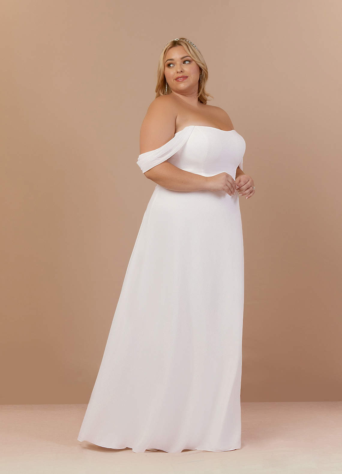 Azazie Ava Wedding Dresses Diamond White A-Line Off the Shoulder Stretch Chiffon Dress image8