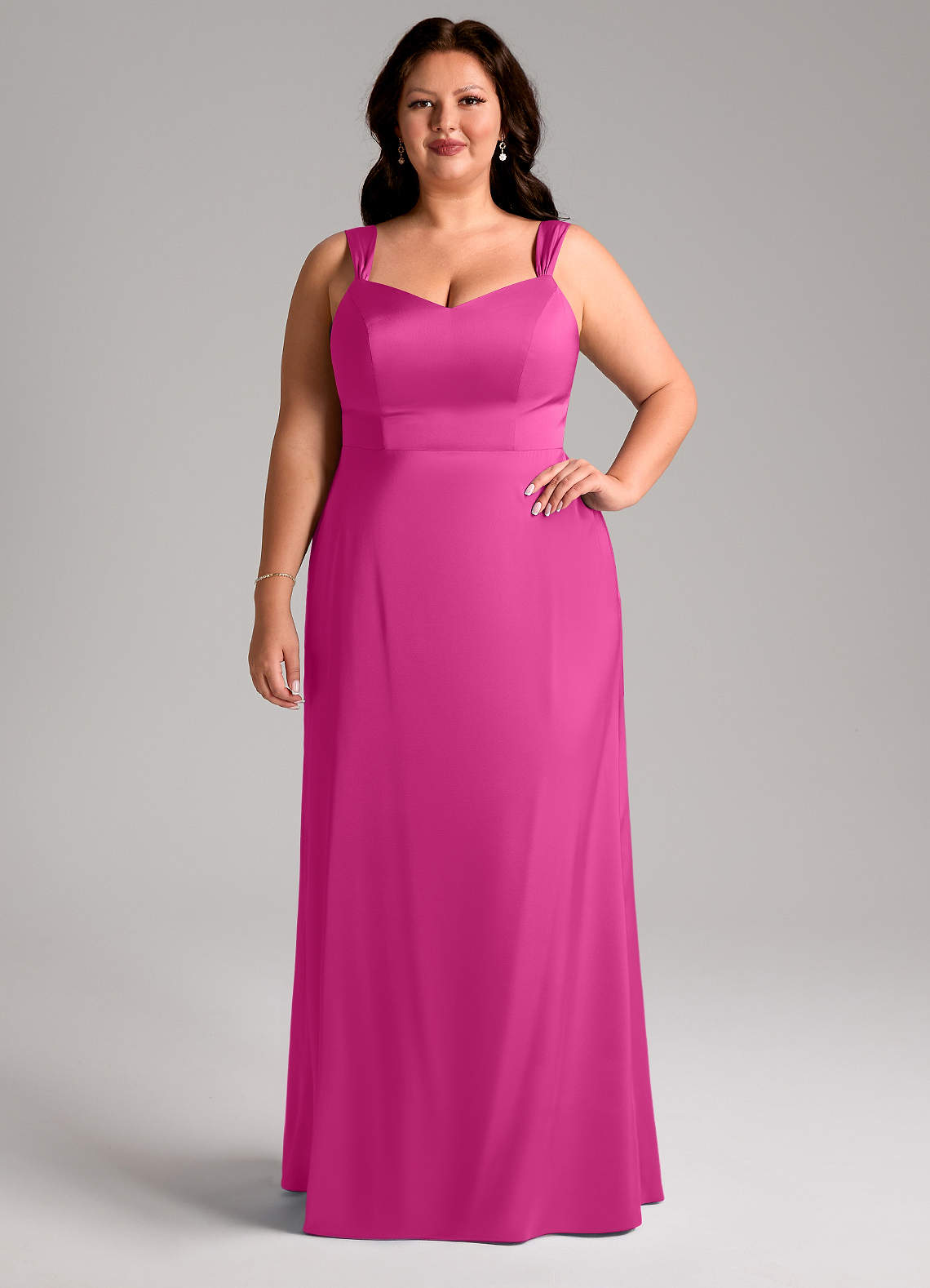 Azazie Denice Robes de demoiselle d'honneur Robe Fourreau en Satin extensible Plissée Fuchsia image7