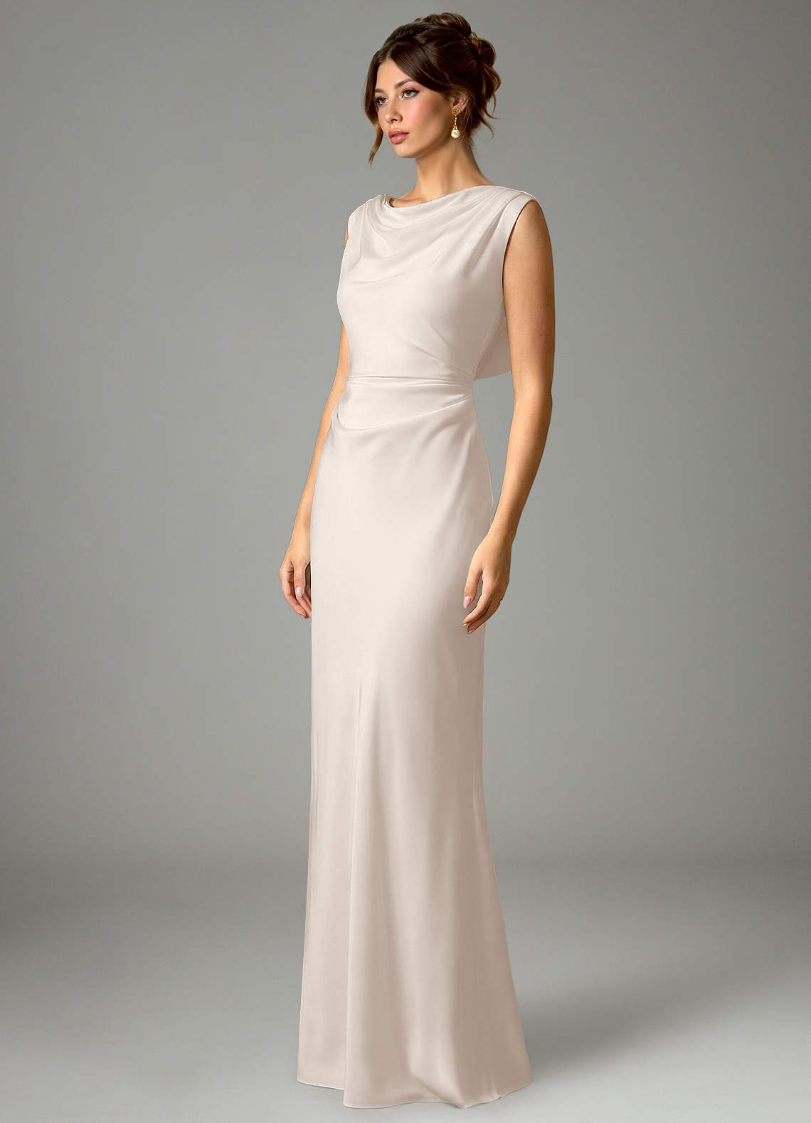 Azazie Kieryn Bridesmaid Dresses White Alabaster Mermaid Pleated Stretch Satin Dress image4