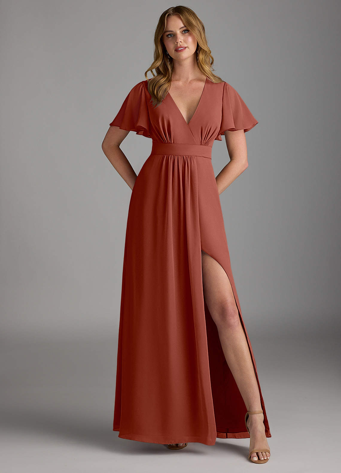 Azazie Zaniah At-home Try On Dresses Auburn A-Line Chiffon Dress image1