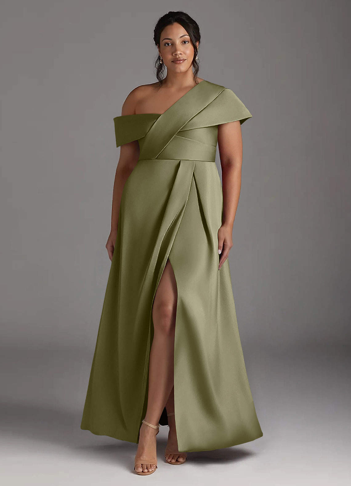 Azazie Milton Mother of the Bride Dresses Pistachio A-Line Pleated Stretch Satin Dress image8