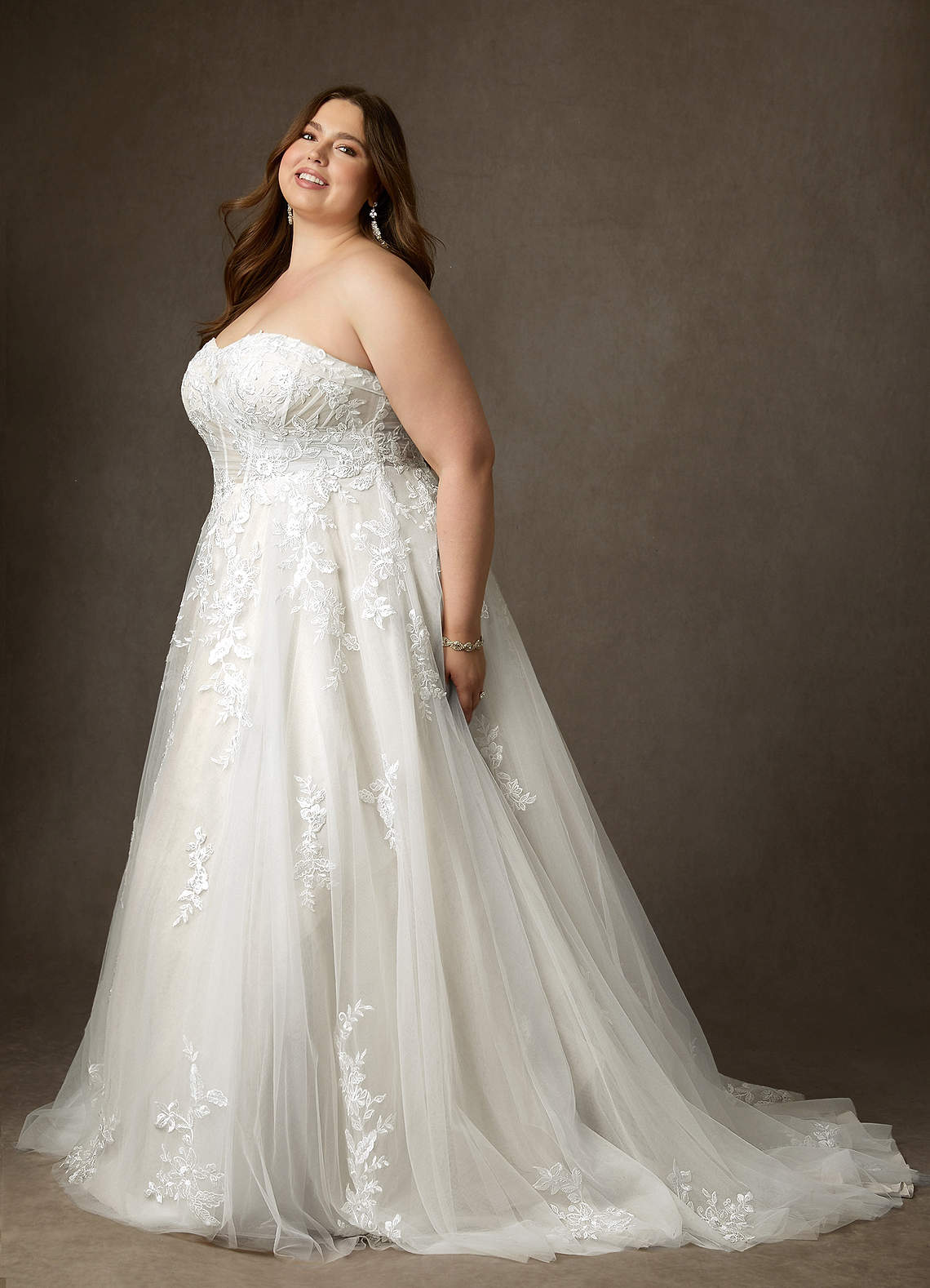 Azazie Keri Wedding Dresses Diamond White Ball-Gown Strapless Lace Dress image15