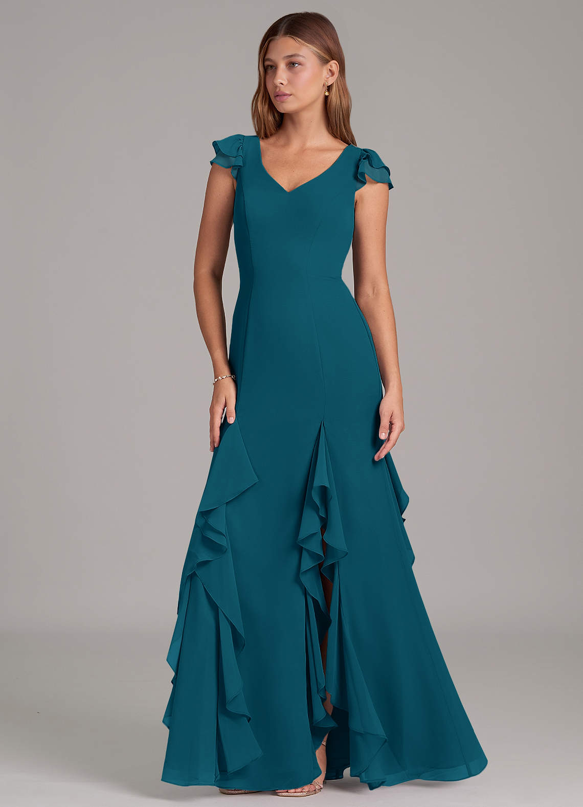 Azazie Nessa Bridesmaid Dresses Ink Blue A-Line Chiffon Dress image1