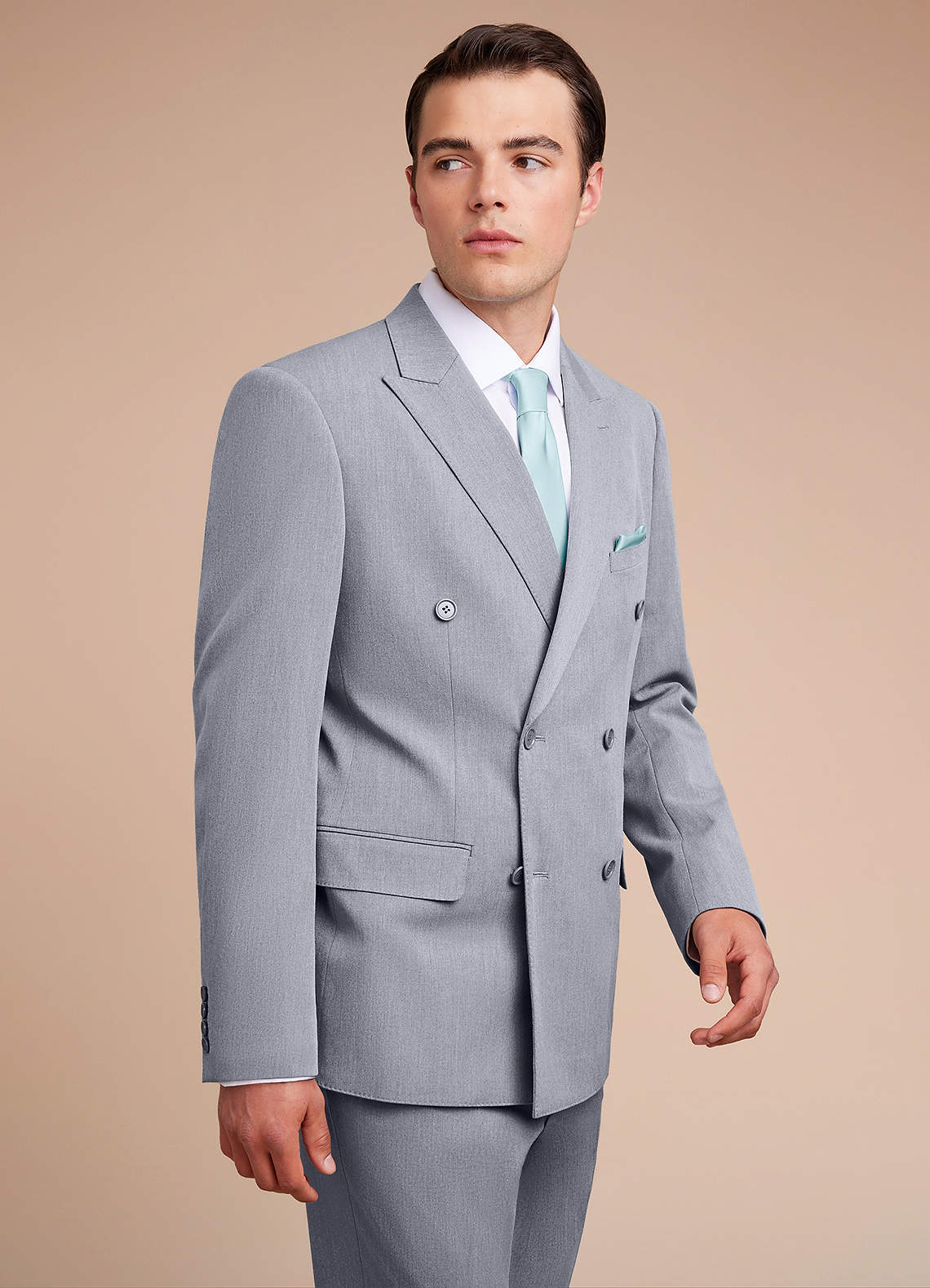 front Collins Grey Double Breasted Wool Blend Suit Jacket
