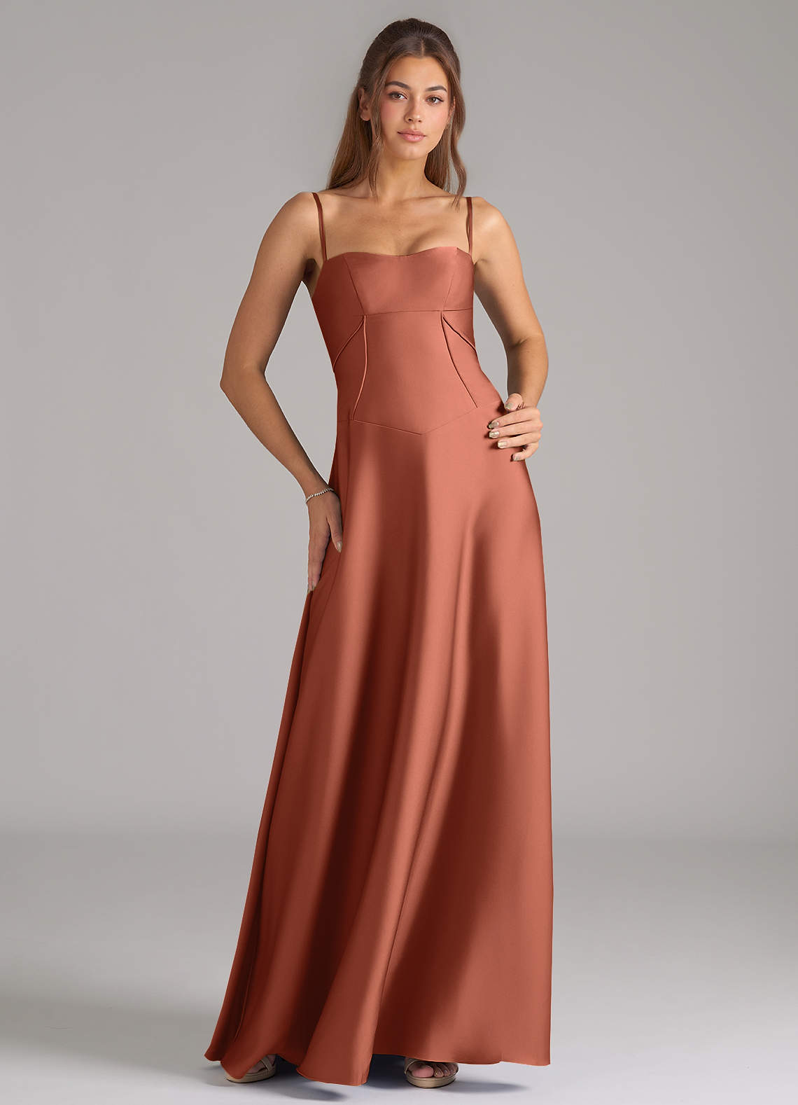 Azazie Valentine Bridesmaid Dresses Clay A-Line Corset Stretch Satin Dress image1