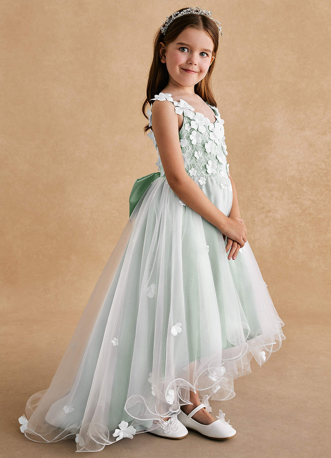 Azazie Celia Flower Girl Dresses Agave A-Line Lace Tulle Dress image2