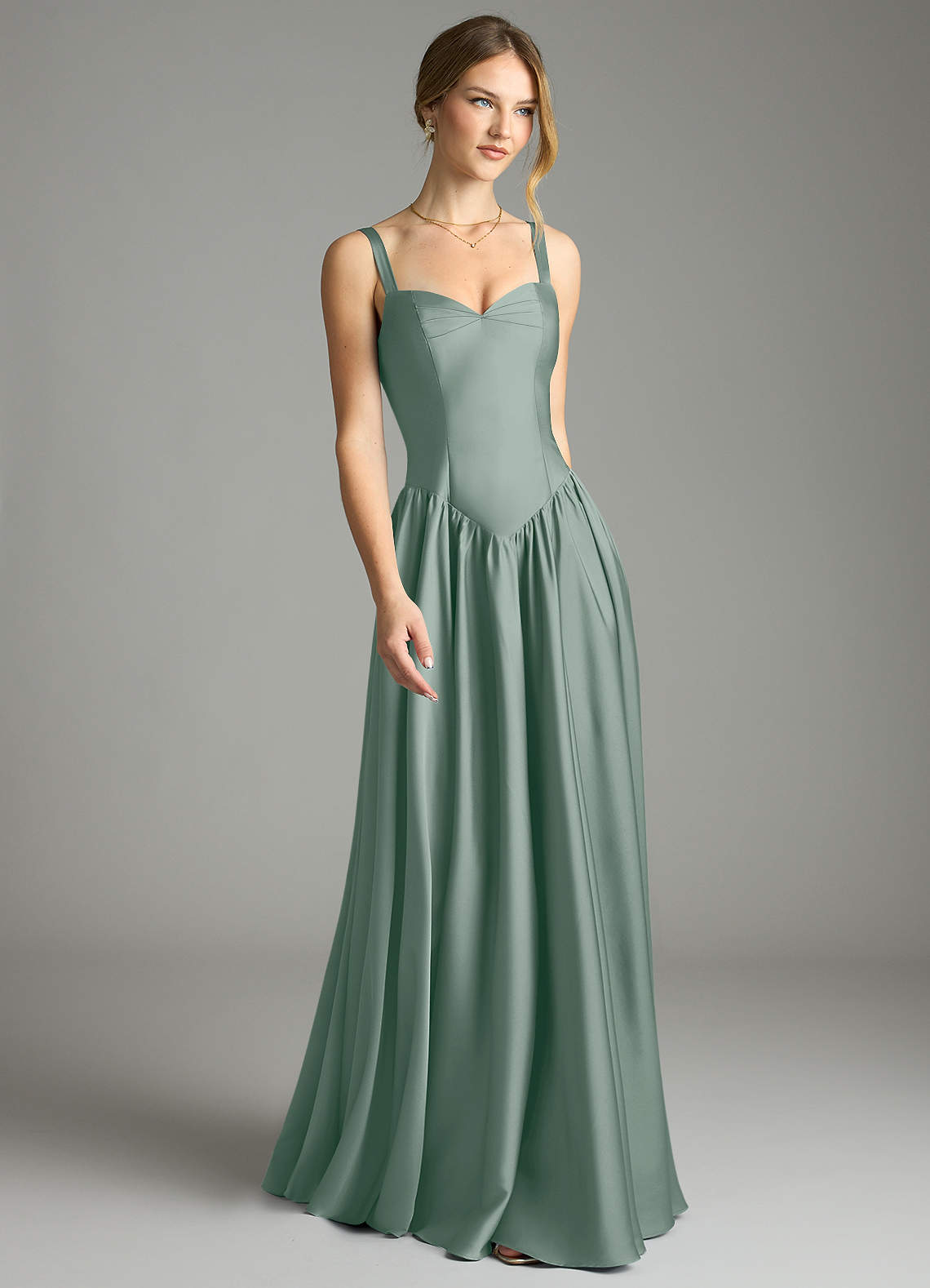 Azazie Evadina Silver Sage Stretch Satin Bridesmaid Dresses | Azazie