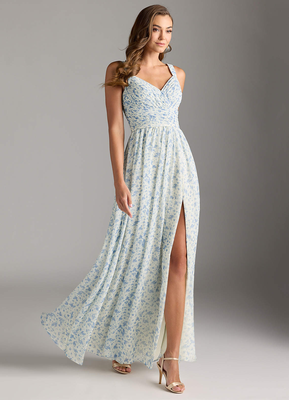 Azazie Chanel Blue And White Ditsy Floral Chiffon Bridesmaid