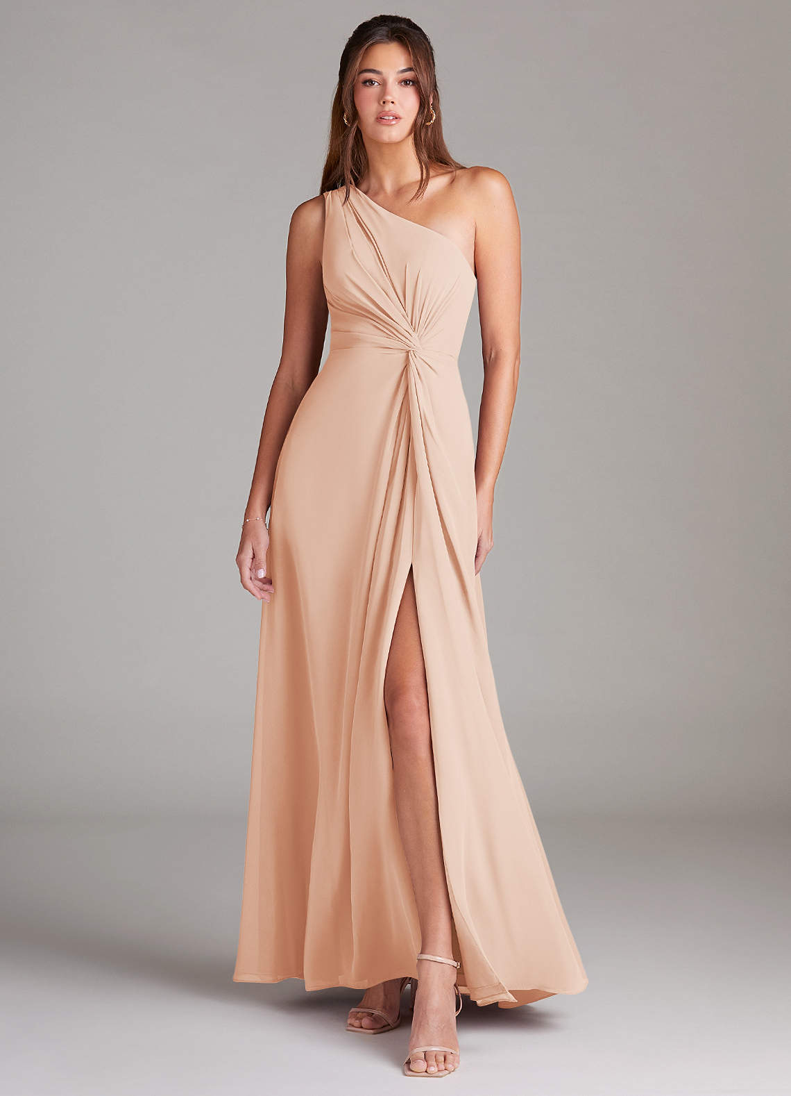 Azazie Brooke Bridesmaid Dresses English Rose A-Line One Shoulder Chiffon Dress image1