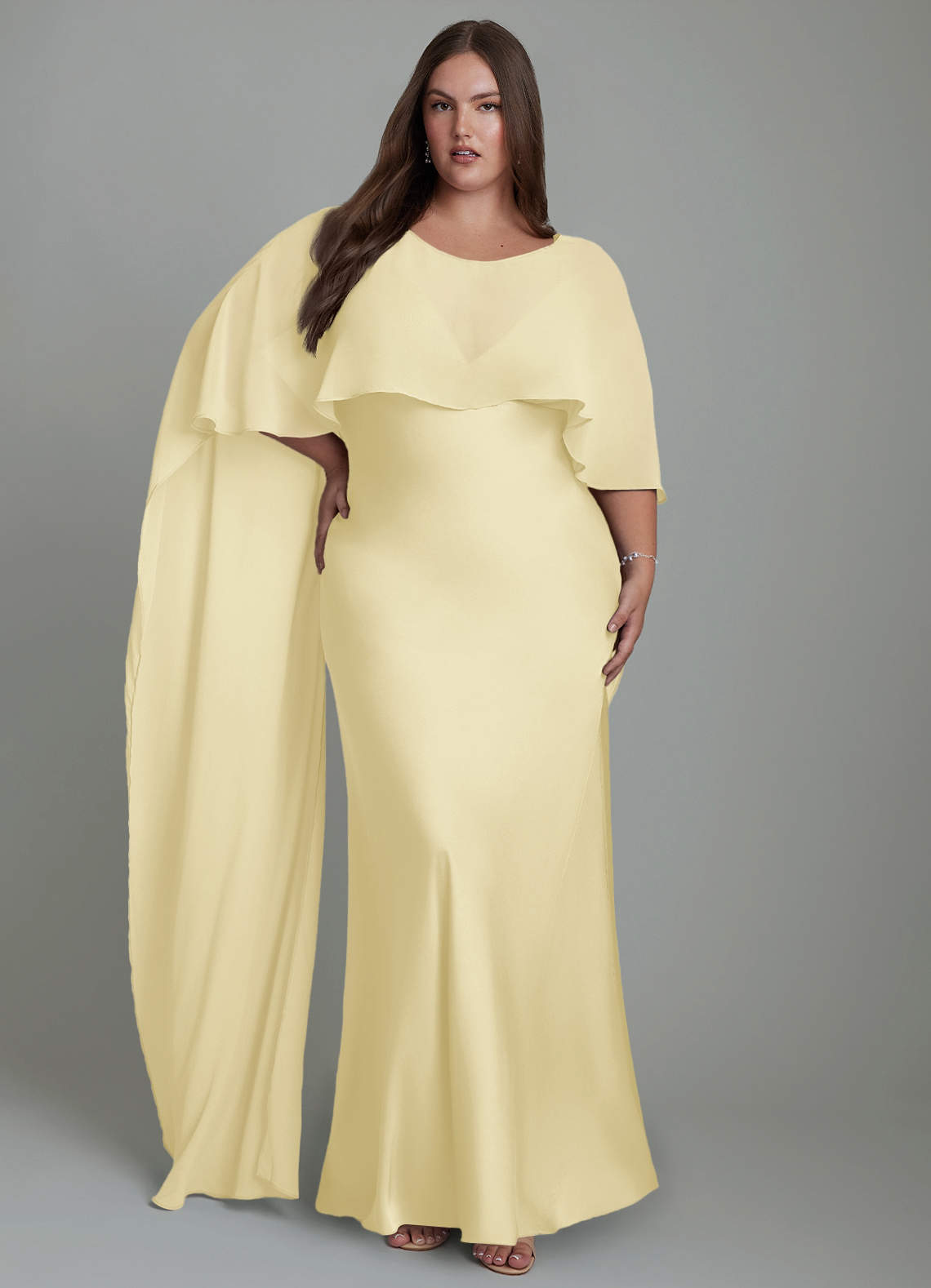 Azazie Stefania Bridesmaid Dresses Lemon Sorbet A-Line Stretch Satin Dress image8