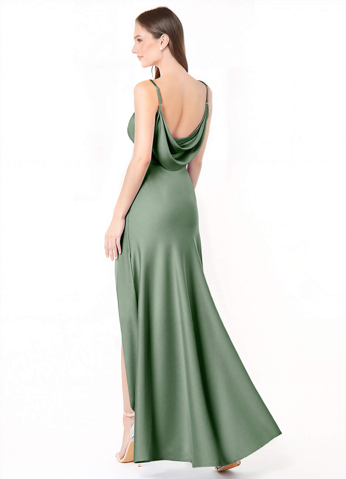 Azazie Alaija Bridesmaid Dresses Matcha Mermaid Side Slit Stretch Satin Dress image1