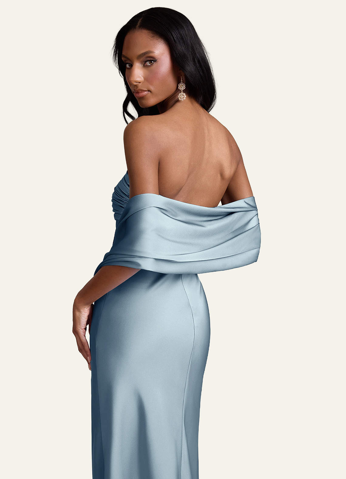 front Azazie Matching Color Aleena Stretch Satin Shawl