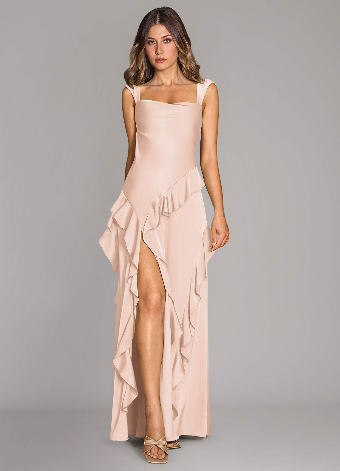 Azazie Sloane Bridesmaid Dresses Blushing Pink A-Line Sweetheart Neckline Stretch Satin Dress image1