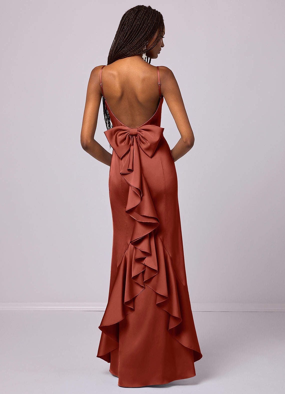 Barbie ♥ Azazie Bridesmaid Dresses Terracotta Mermaid Bow Stretch Satin Dress image1