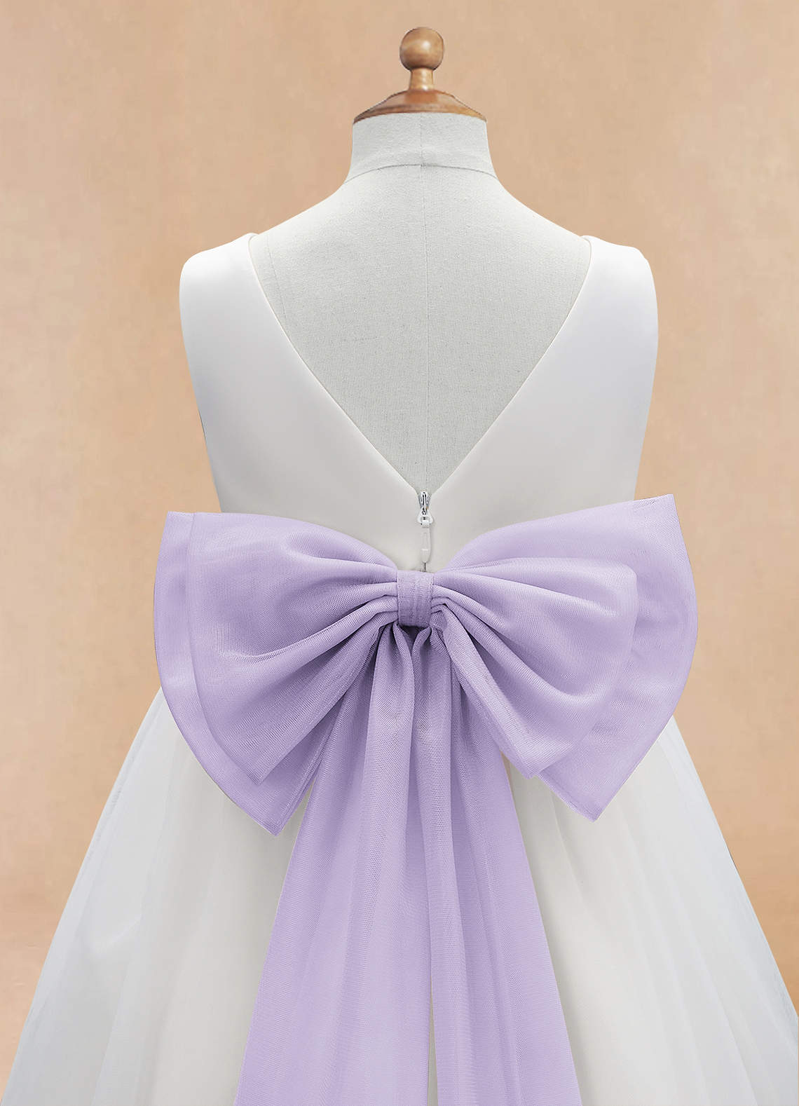Azazie Kavi Flower Girl Dresses Ivory Lilac A-Line Bow Matte Satin Dress image9