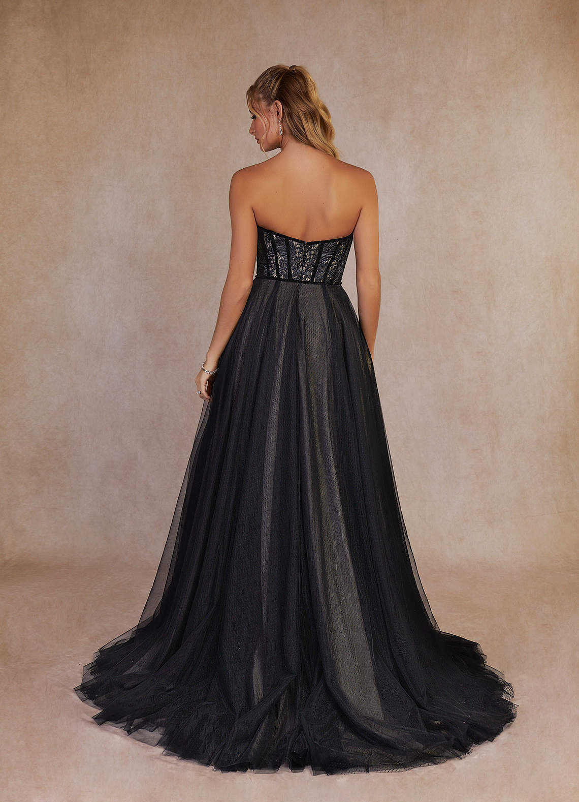 Azazie Persephone Black Champagne Ball-Gown Lace Tulle Dress | Azazie