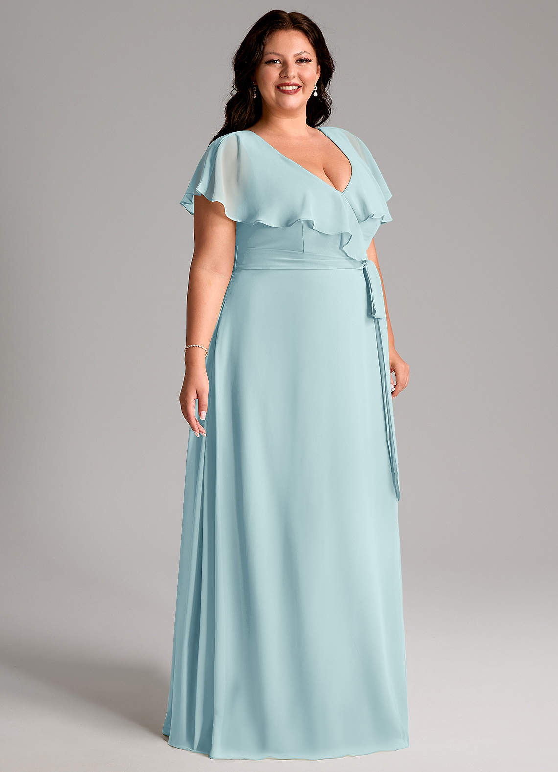 Azazie A-Line V-Neck Floor-Length Chiffon Bridesmaid Dresses - Sea Glass