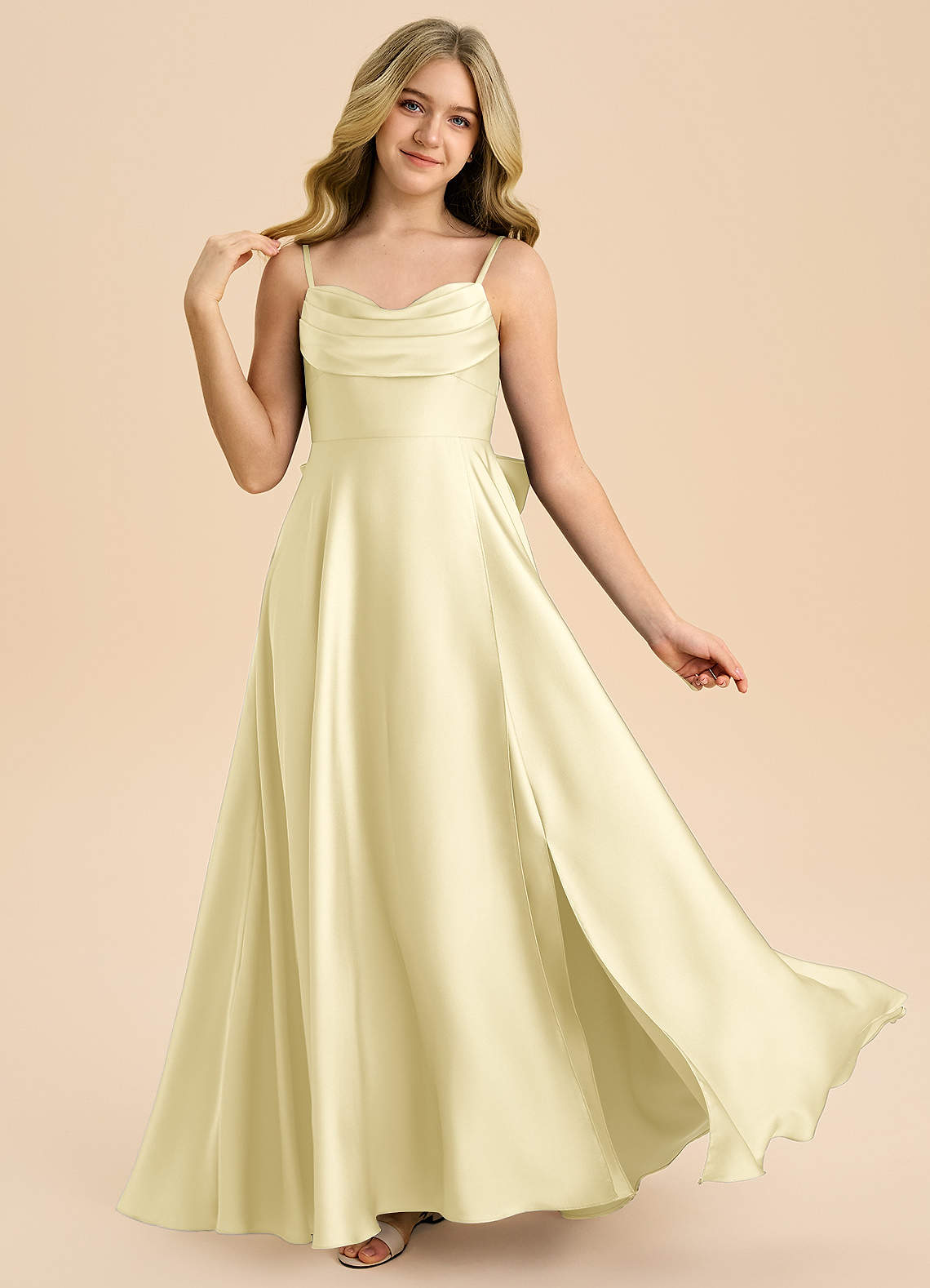 yellow jr bridesmaid dress Long A-Line Scoop Neck Flower Girl Dresses Chiffon Lace Junior Bridesm –  BIZTUNNEL main image 0