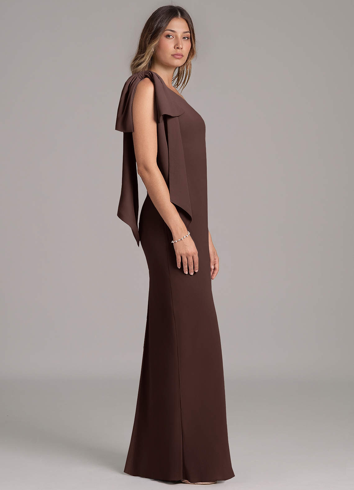 Azazie Capri Bridesmaid Dresses Ganache A-Line One Shoulder Chiffon Dress image2