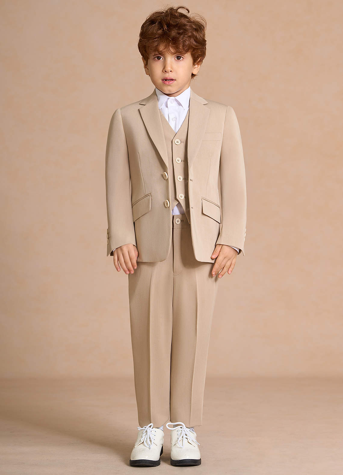 front Oliver Boys Tan 3-Piece Suit