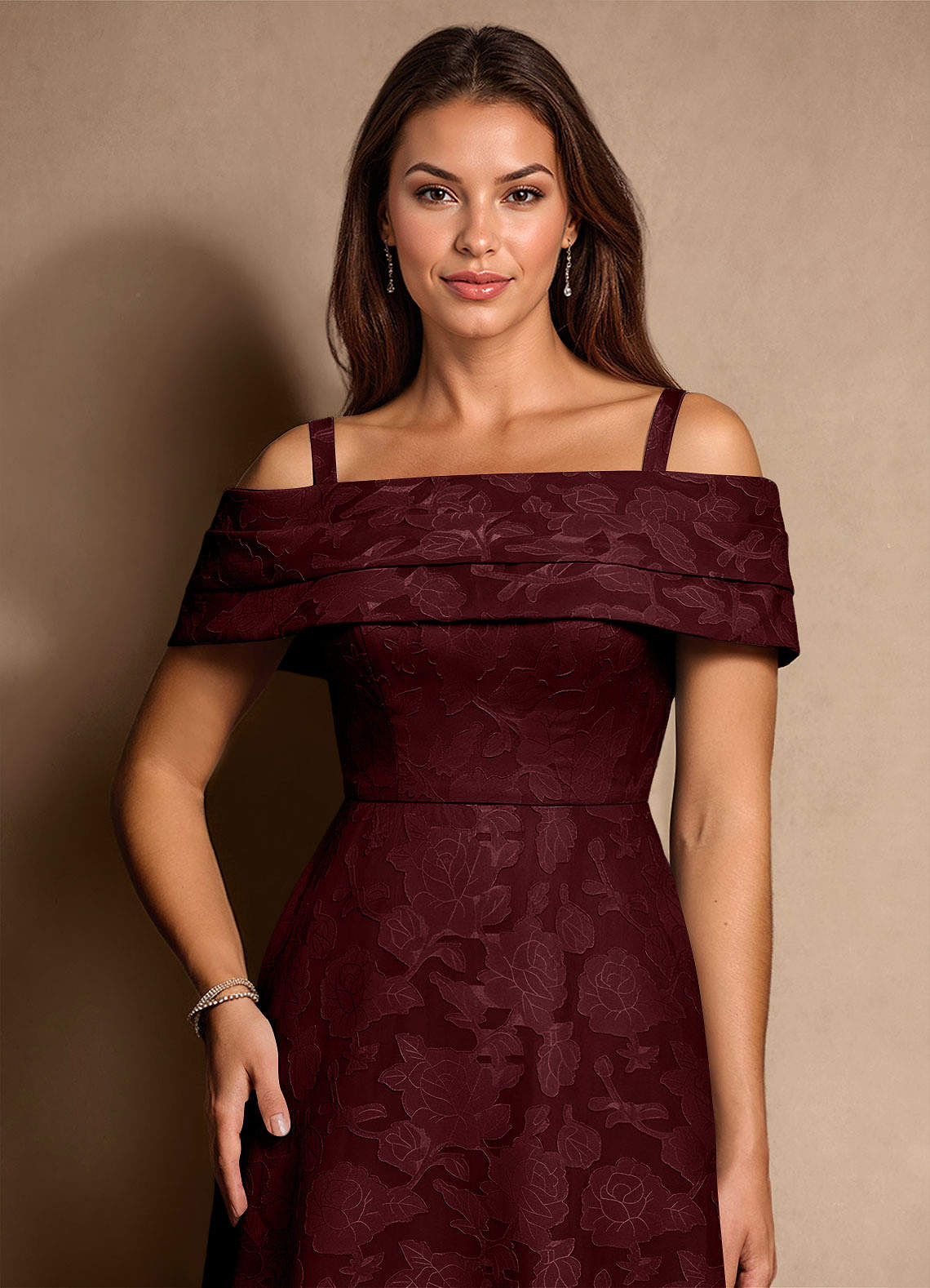 Azazie New Britain Mother of the Bride Dresses Cabernet A-Line Pleated Floral Burnout Dress image5