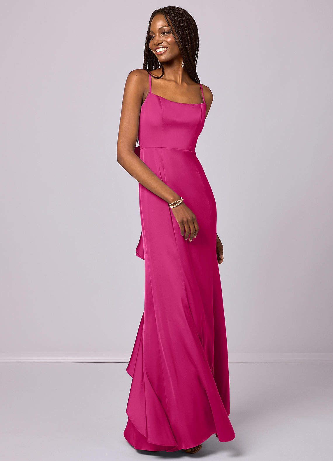 Barbie ♥ Azazie Bridesmaid Dresses Mermaid Bow Stretch Satin Floor-Length Dress image2