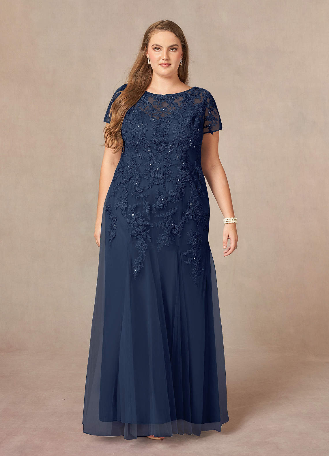 Azazie Laurie Mother of the Bride Dresses Dark Navy Mermaid Scoop Sequins Tulle Dress image7