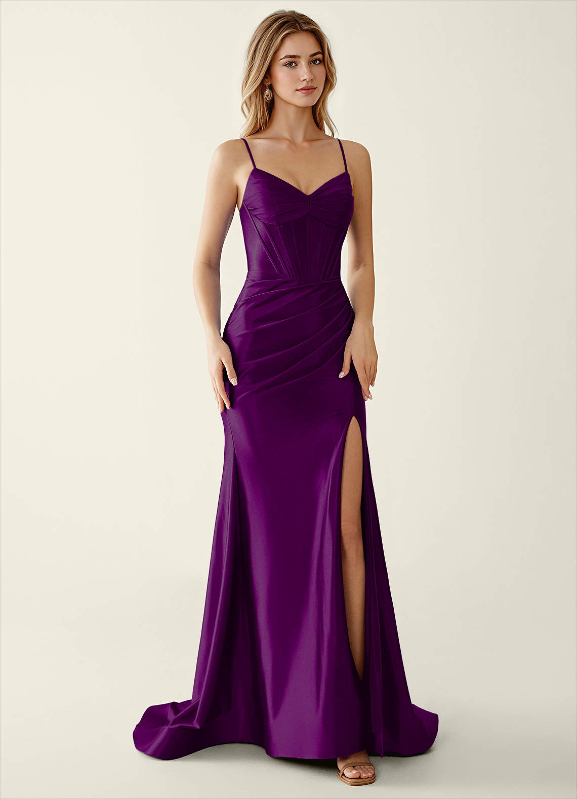 indigo prom dress Scala 61306 Long Beaded Slit Formal where style and allure effortlessly converge Indigo Grape Satin V-neck Sequins