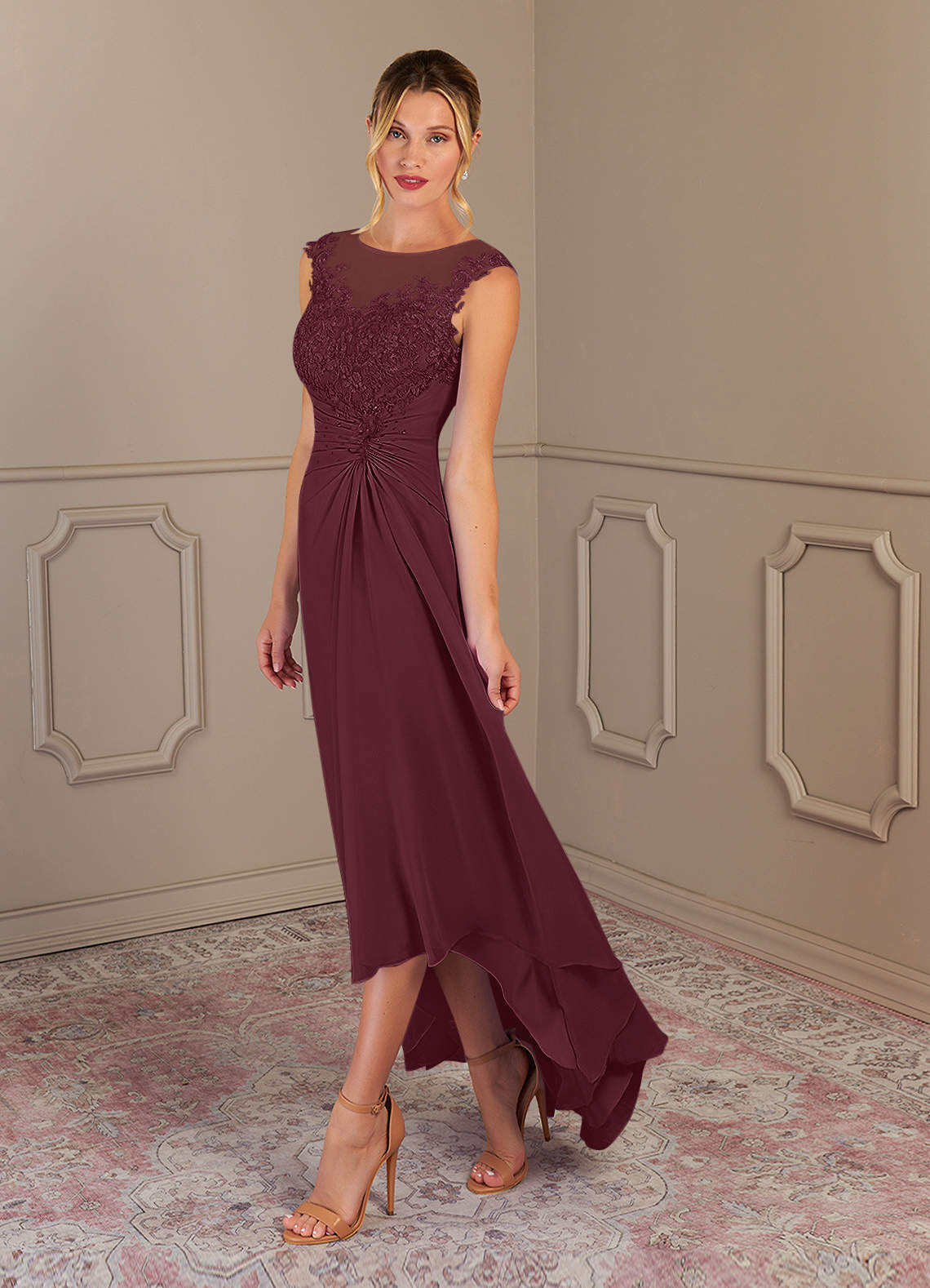 A-Line Ruched Chiffon Asymmetrical Dress Mist