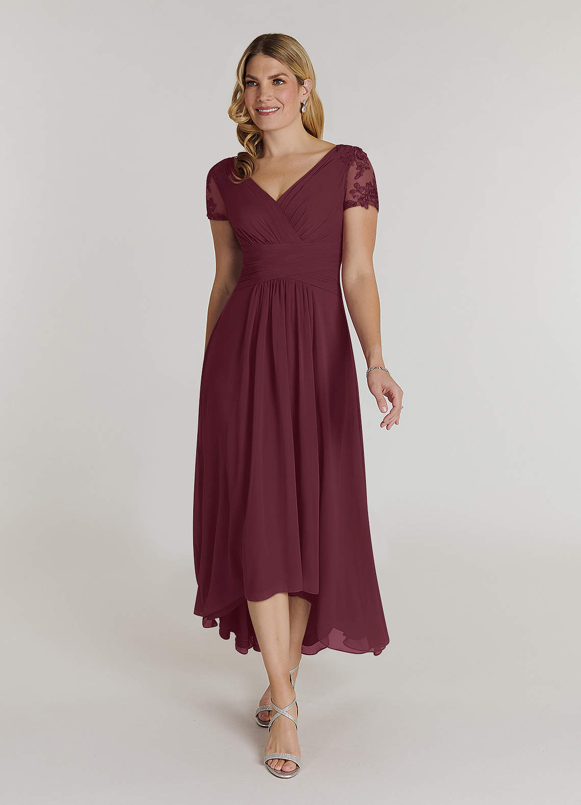 Azazie Thais Abiti per la Madre della Sposa Abito A-Line in Chiffon Pizzo Cabernet image1
