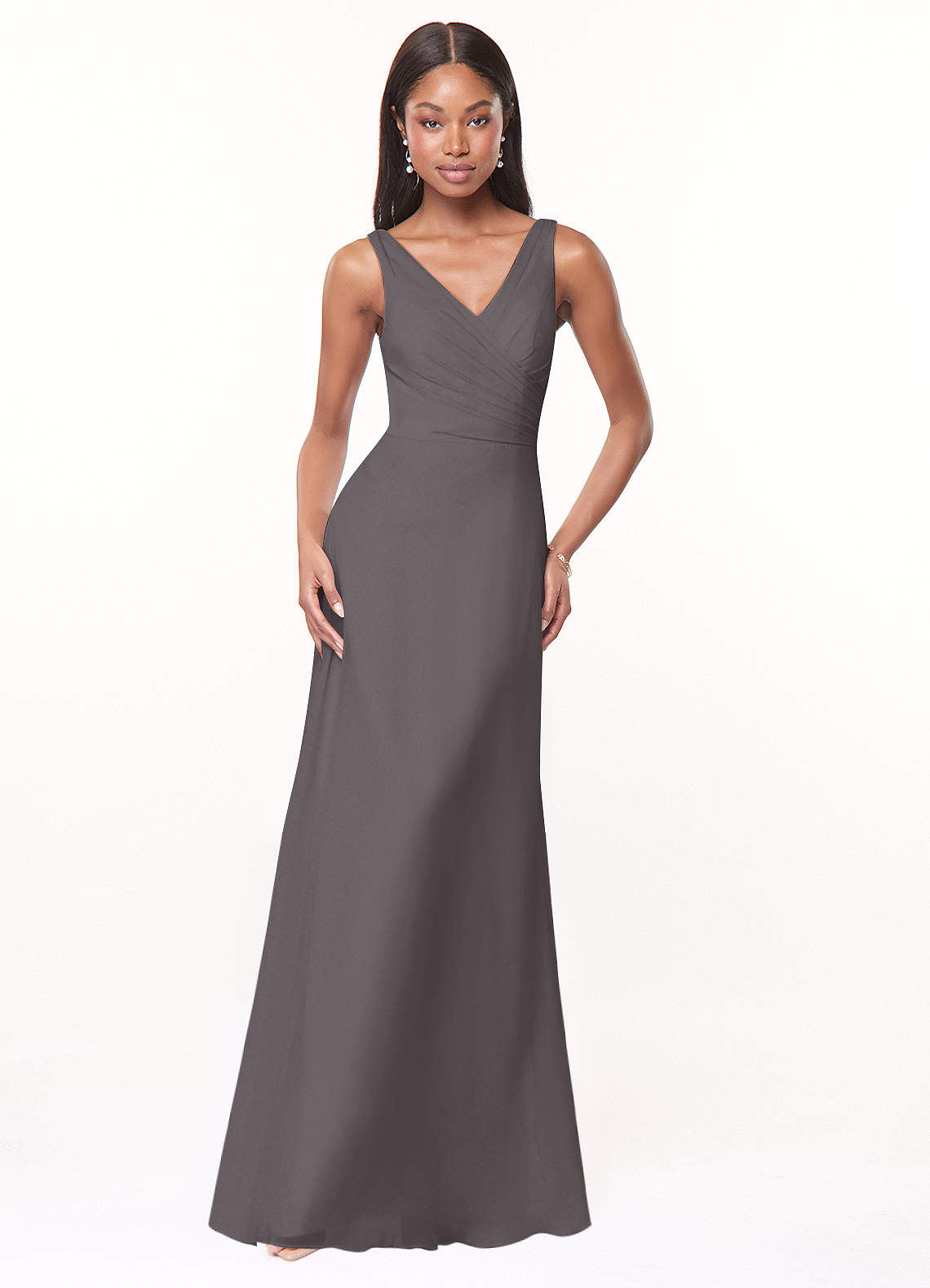 Azazie Nala Bridesmaid Dresses Steel Grey A-Line Pleated Chiffon Dress image1