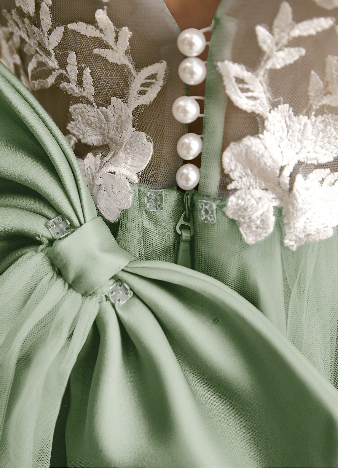 Azazie Mixie Flower Girl Dresses Dusty Sage Ball-Gown Lace Dress image7