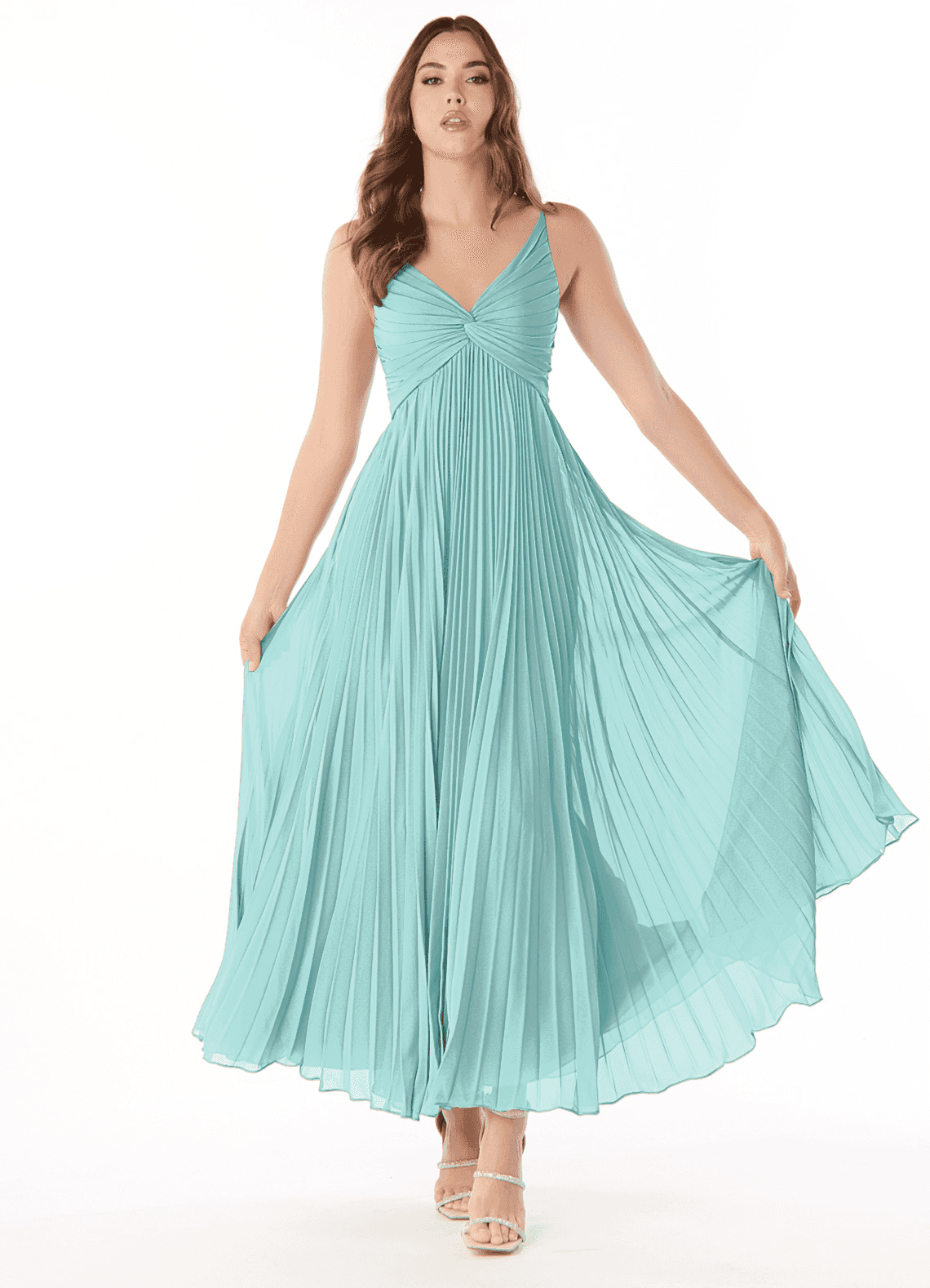 Azazie Raychelle Bridesmaid Dresses Aqua A-Line V-Neck Chiffon Dress image1