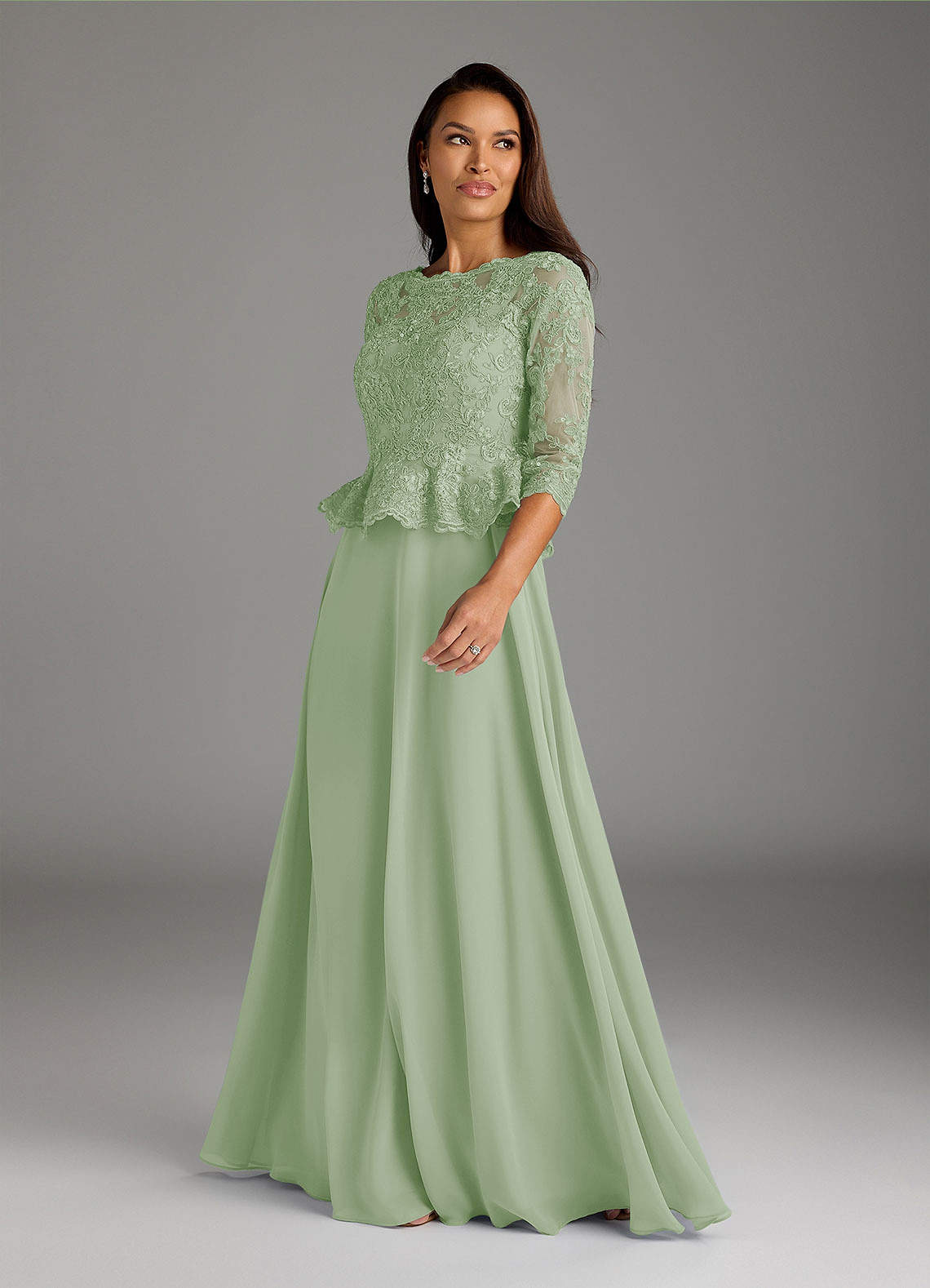 Azazie Averie Mother of the Bride Dresses Dusty Sage A-Line Boatneck Sequins Chiffon Dress image3