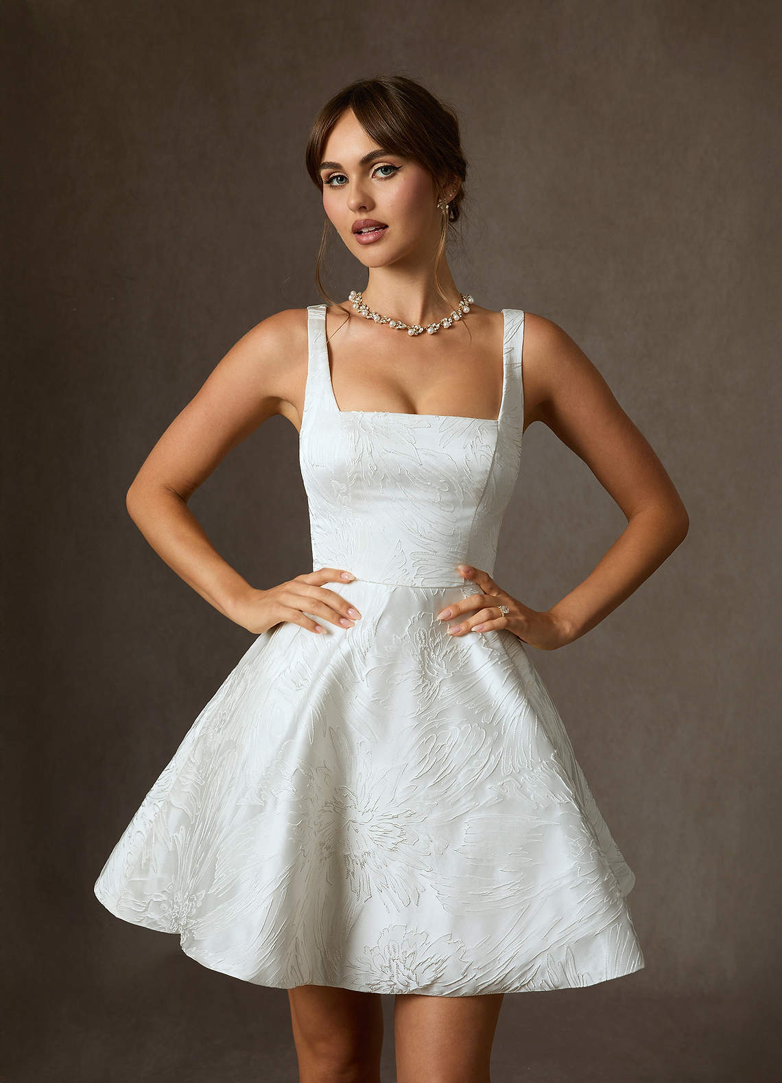 Azazie Regina Wedding Dresses Diamond White A-Line with Pockets Floral Jacquard Dress image6