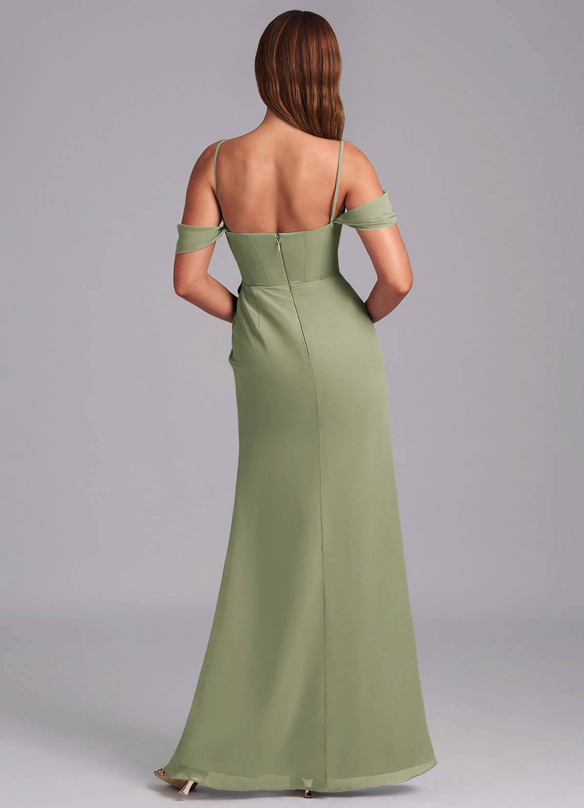 Azazie Johana Brautjungfernkleider Wandelbar Meerjungfrau-Linie Schulterfrei Chiffon Kleid Pistazie image1