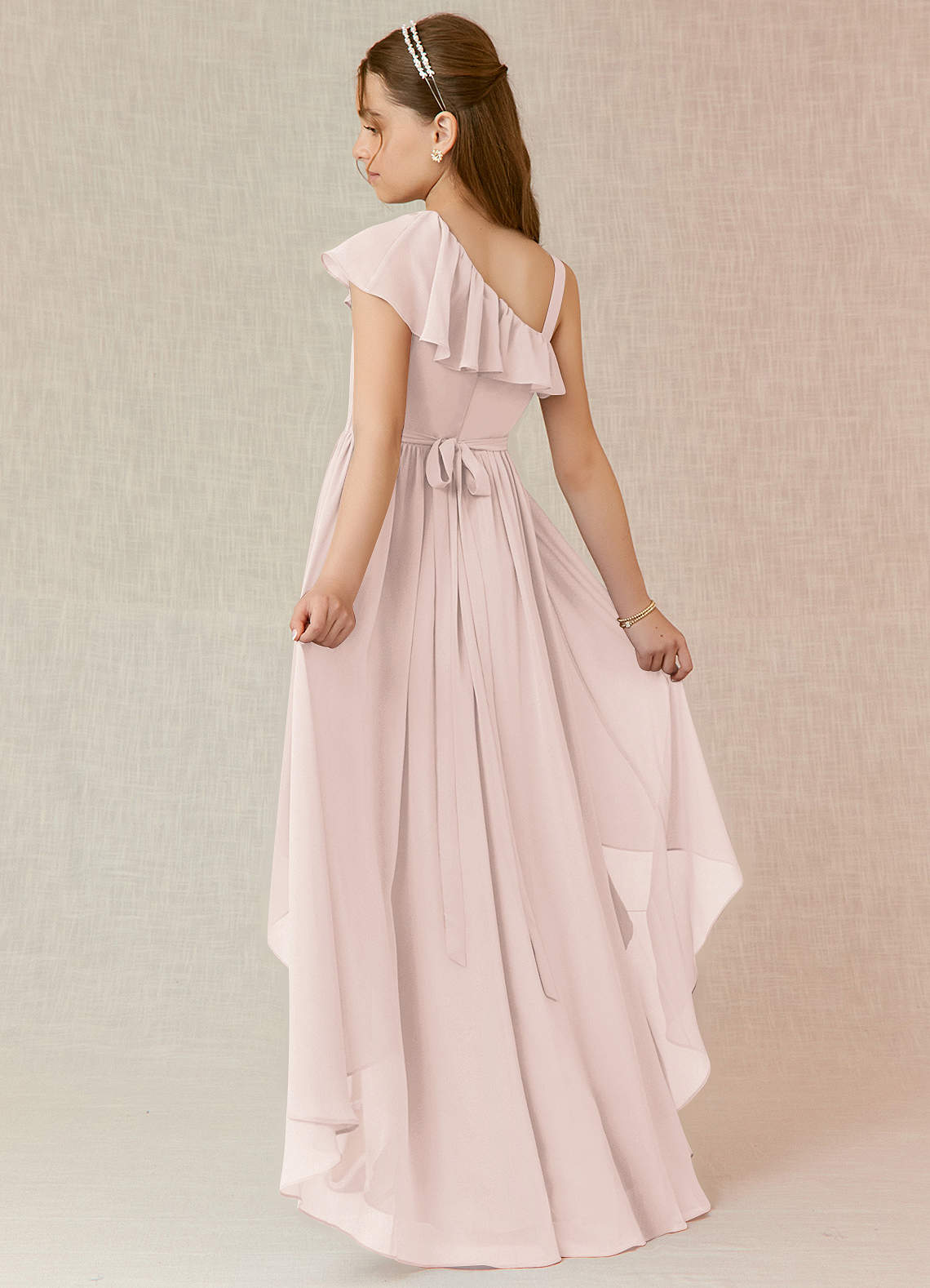 Azazie Mango Junior Rose Petal A-Line Ruched Chiffon Dress image1