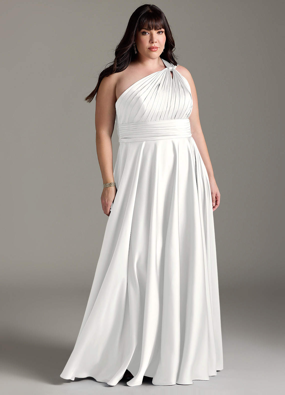 Azazie Charlize Bridesmaid Dresses White A-Line One Shoulder Stretch Satin Dress image1