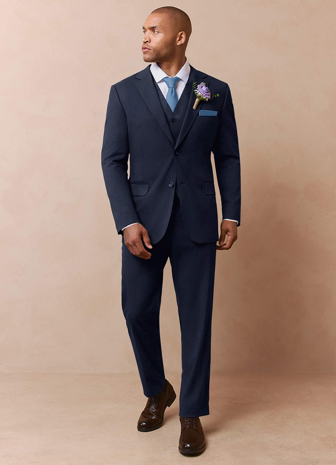 front Savile Navy Blue Wool Blend 3-Piece Suit