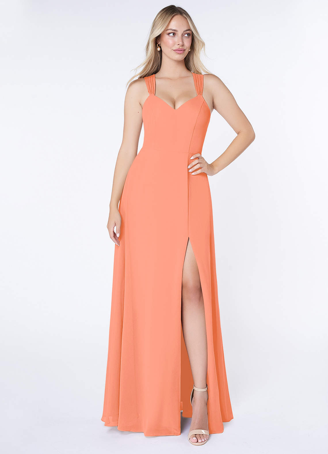 Azazie Jane Bridesmaid Dresses Sunset A-Line V-Neck Pleated Chiffon Dress image1