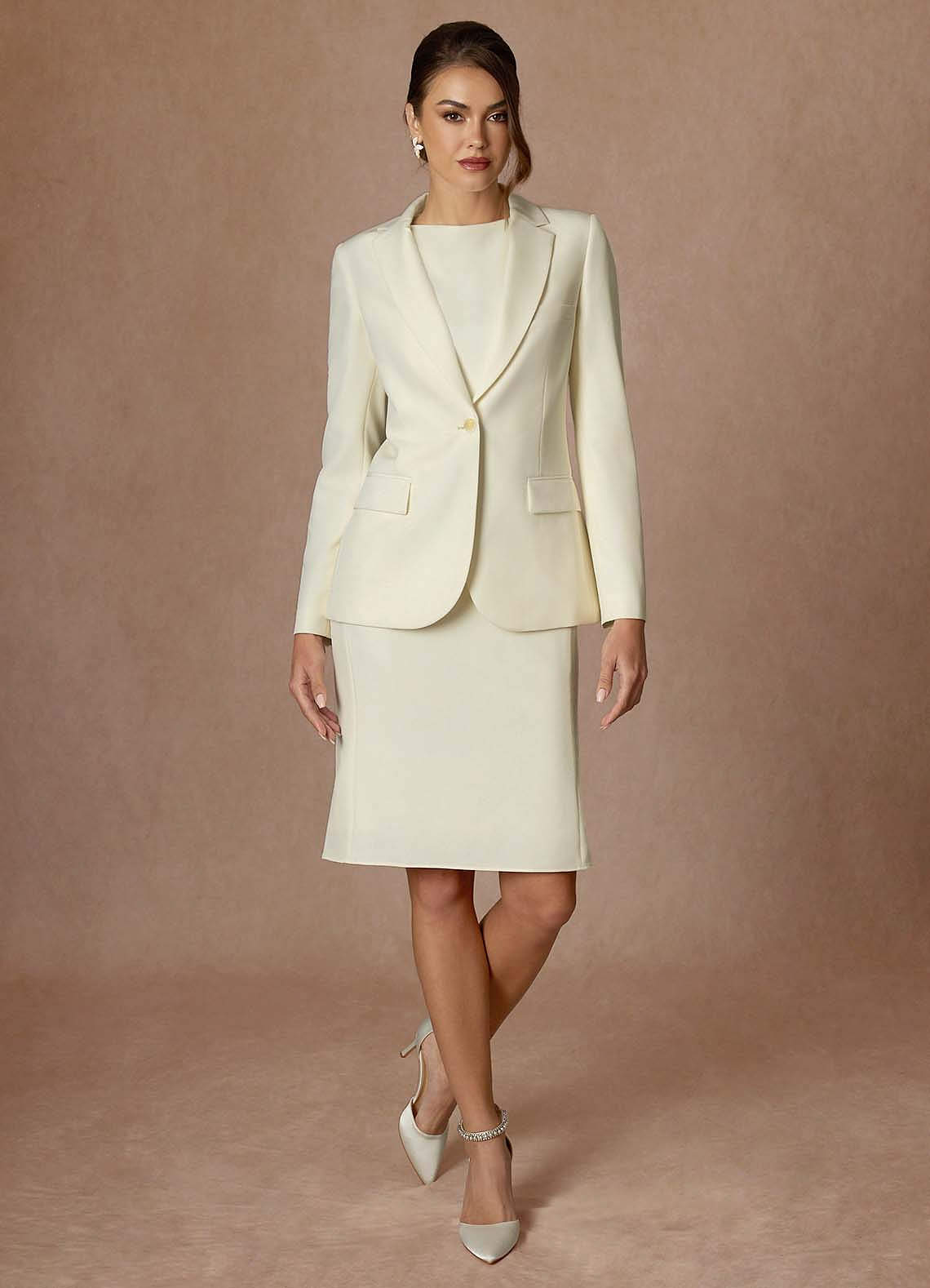 front Kennedy Ivory Refined Weave Performance Dress