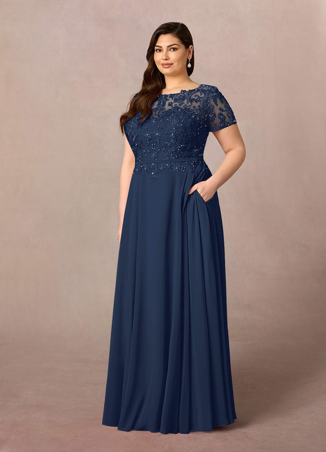 Azazie Adina Mother of the Bride Dresses Dark Navy A-Line Boatneck Sequins Chiffon Dress image6