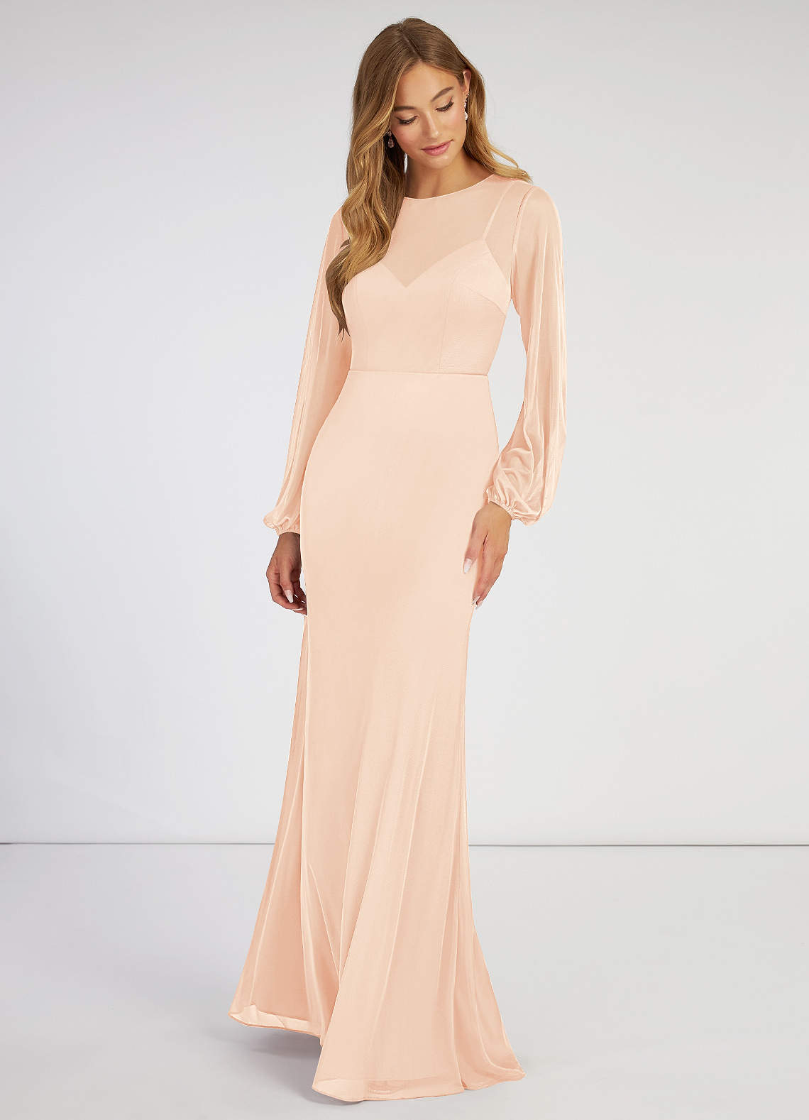 Azazie Denali Final Sale Agave Sheath Bow Mesh Dress image1