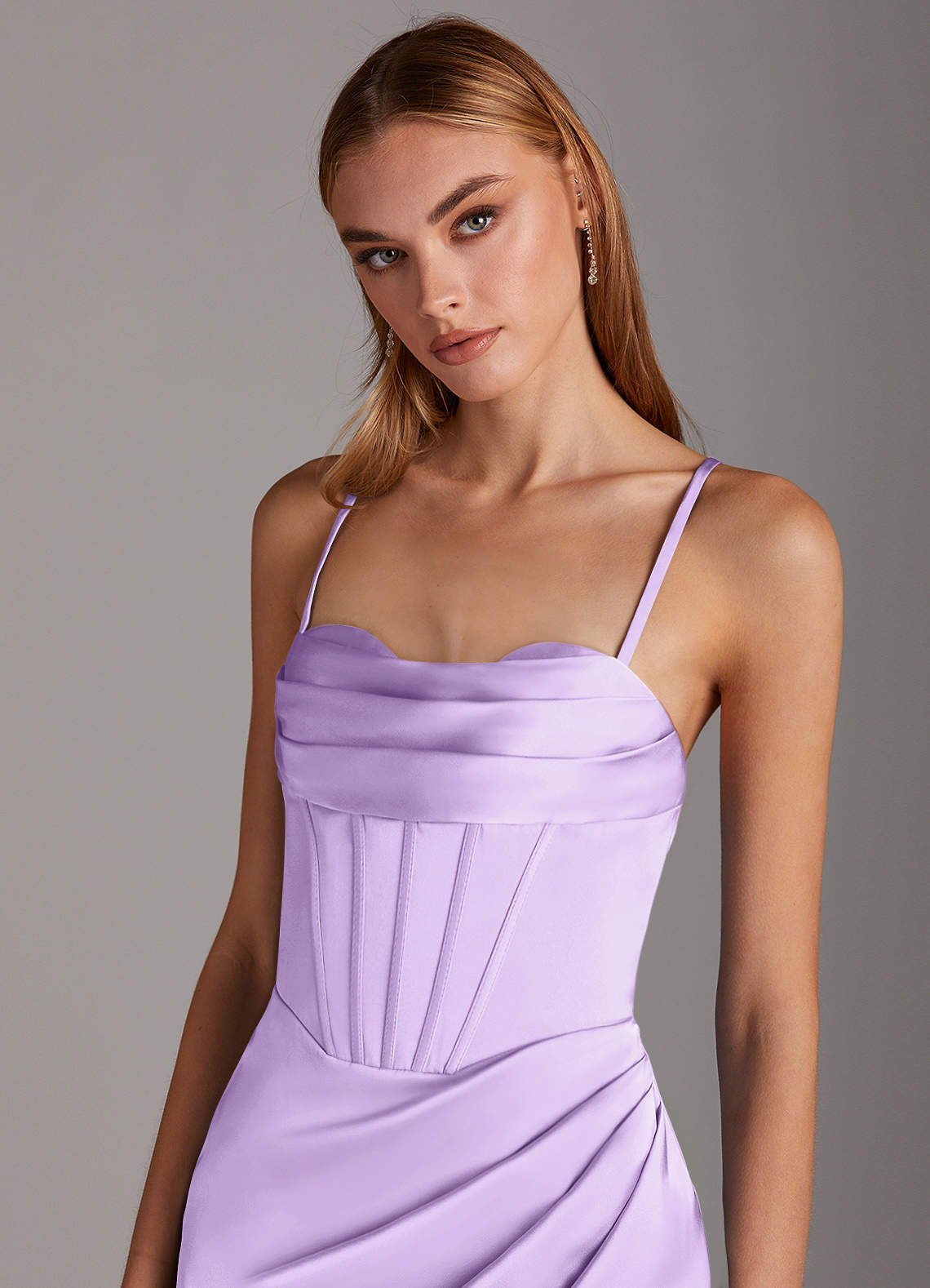 Azazie Brookelle Lilac Stretch Satin Bridesmaid Dresses | Azazie